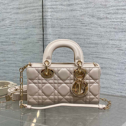 DIOR 25S MICRO LADY D-JOY 19 IN BEIGE CALFSKIN GOLD HARDWARE
