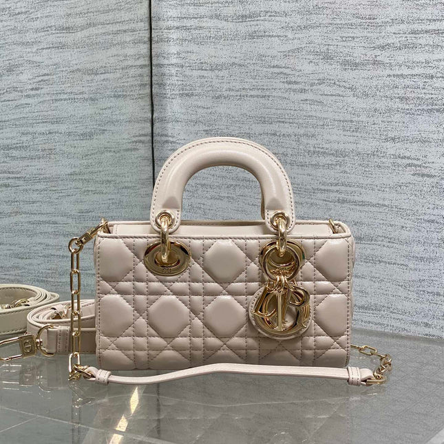 DIOR 25S MICRO LADY D-JOY 19 IN BEIGE CALFSKIN GOLD HARDWARE