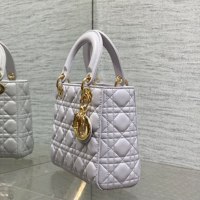 DIOR 25S LADY DIOR BAG 20 IN LILAC CANNAGE CALFSKIN GOLD HARDWARE