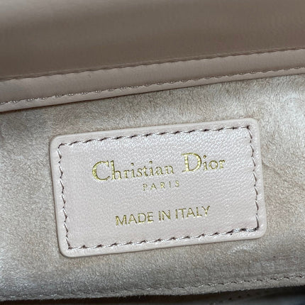 DIOR 25S SMALL LADY D‑JOY BAG 22 IN BABY PINK CALFSKIN GOLD HARDWARE