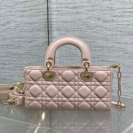 DIOR 25S SMALL LADY D‑JOY BAG 22 IN BABY PINK CALFSKIN GOLD HARDWARE