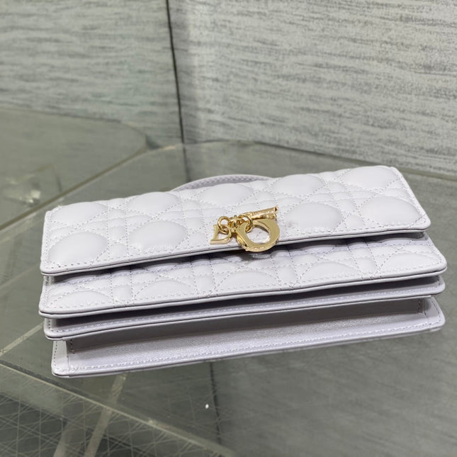 DIOR 25S DIOR TALK PHONE POUCH 21 IN PALE LILAC CALFSKIN GOLD HARDWARE