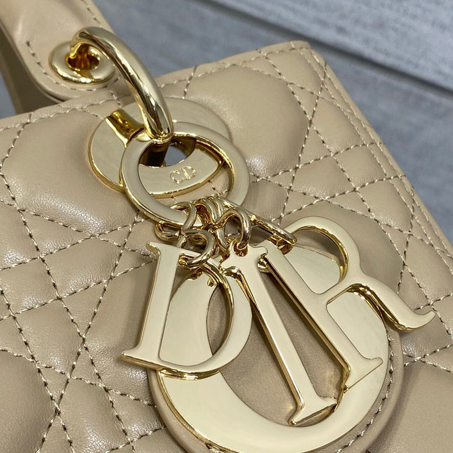 DIOR 25S MEDIUM LADY BAG 24 IN POWDER BEIGE CALFSKIN GOLD HARDWARE