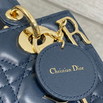 DIOR 25S MEDIUM LADY BAG 24 IN DEEP OCEAN BLUE CALFSKIN GOLD HARDWARE