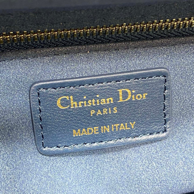 DIOR 25S MEDIUM LADY BAG 24 IN DEEP OCEAN BLUE CALFSKIN GOLD HARDWARE