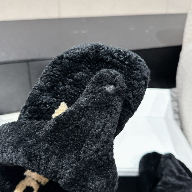 LW SHEARLING THONG SLIPPER IN BLACK