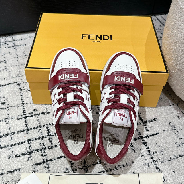 FENDI MATCH LOW-TOPS IN BURGUNDY RED MIX WHITE CALFSKIN