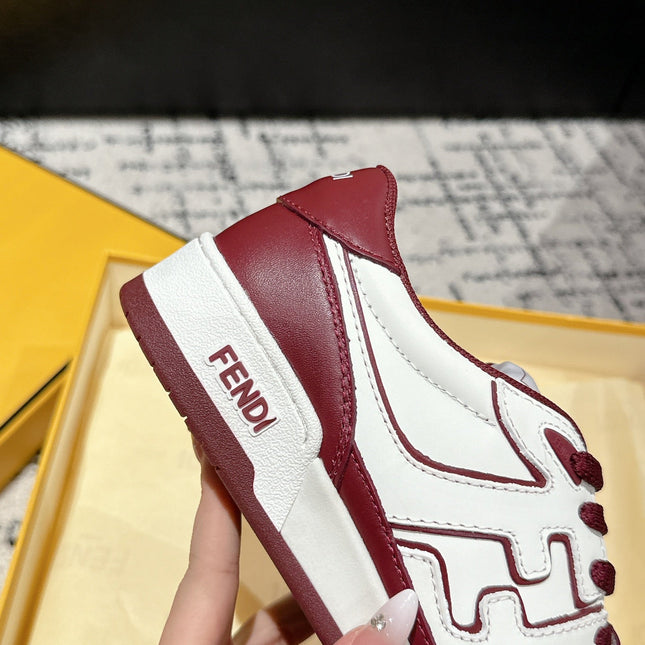 FENDI MATCH LOW-TOPS IN BURGUNDY RED MIX WHITE CALFSKIN
