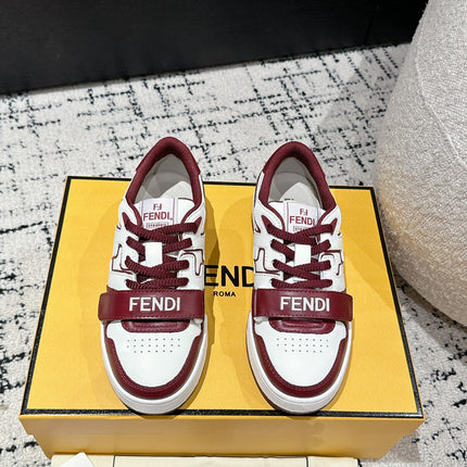 FENDI MATCH LOW-TOPS IN BURGUNDY RED MIX WHITE CALFSKIN