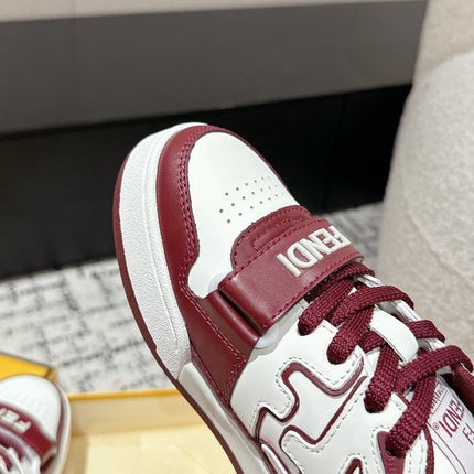 FENDI MATCH LOW-TOPS IN BURGUNDY RED MIX WHITE CALFSKIN