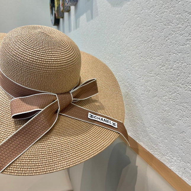 WIDE BRIM STRAW HAT WITH BOW BROWN 672705