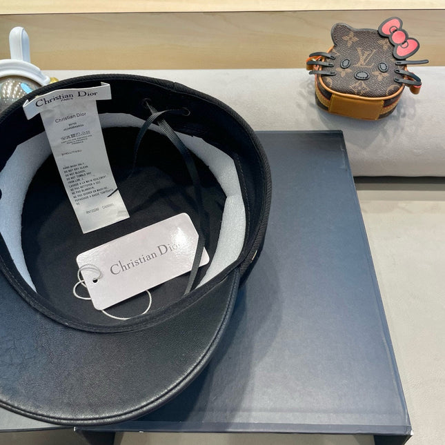 BAKER BOY HAT IN BLACK COTTON AND LEATHER 428246