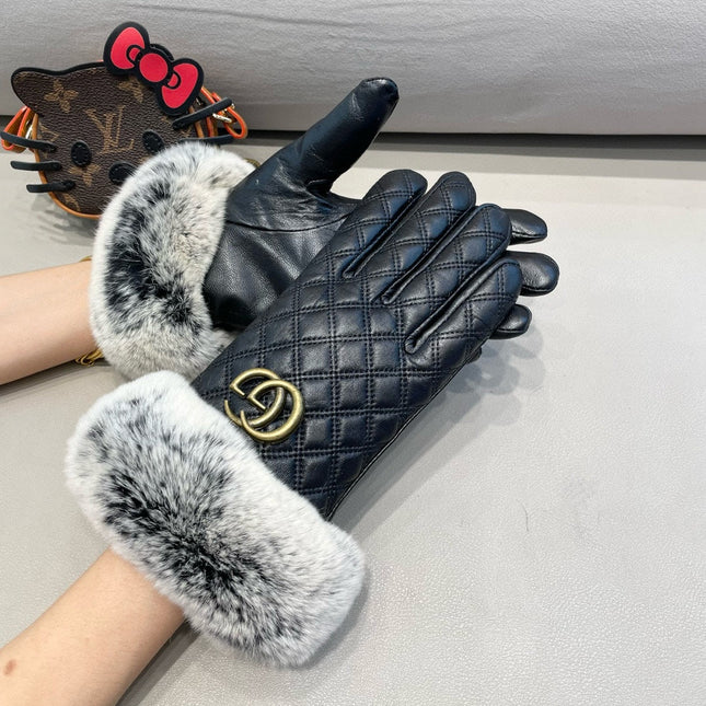 TOUCHSCREEN GLOVES IN BLACK RABBIT FUR AND LAMBSKIN 444433