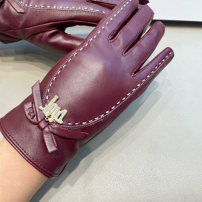 GLOVES ATTACHED BOW IN BURGUNDY RED LAMBSKIN 458529