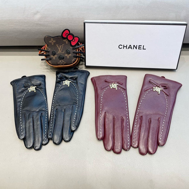 GLOVES ATTACHED BOW IN BURGUNDY RED LAMBSKIN 458529