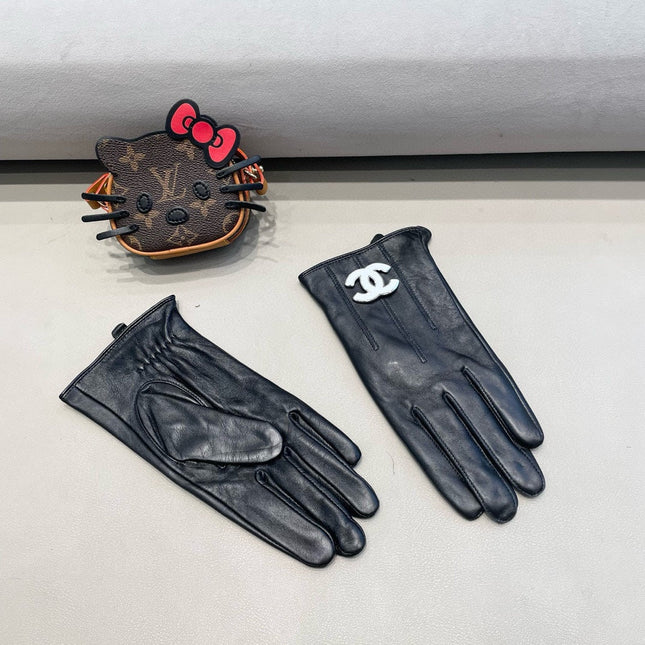 GLOVES IN BLACK LAMBSKIN WITH WHITE LOGO 462412