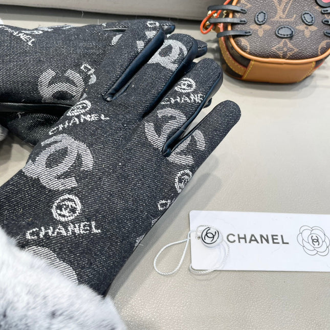 GLOVES IN BLACK DENIM AND CALFSKIN 463797