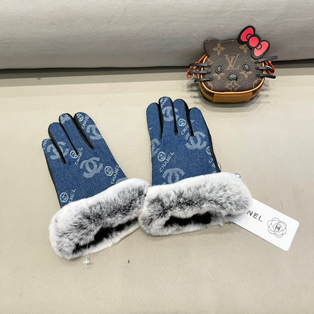 GLOVES IN NAVY BLUE DENIM AND BLACK CALFSKIN 463798
