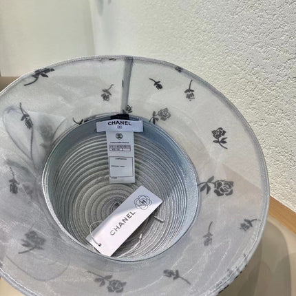 STRAW HAT WITH CHIFFON FLOWER VINTAGE GRAY 672759