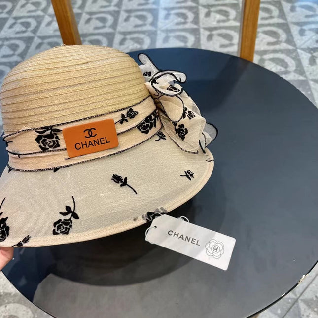 STRAW HAT WITH CHIFFON FLOWER BEIGE 672761