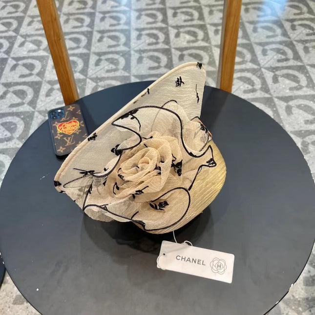 STRAW HAT WITH CHIFFON FLOWER BEIGE 672761