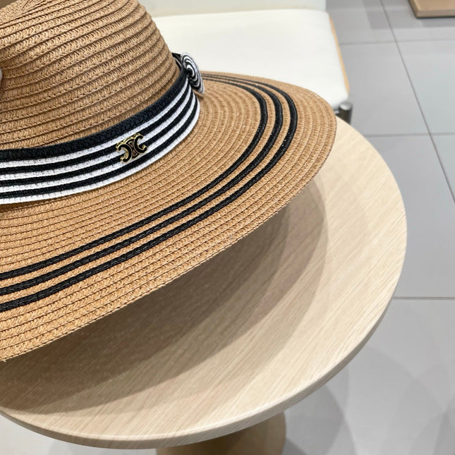 WIDE BRIM HAT MODEL 650410 IN BROWN WITH BLACK STRIPES WOVEN STRAW