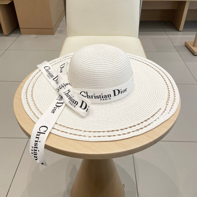 HAT IN WHITE RAFFIA WIDE-BRIM MIX BIG WHITE BOW