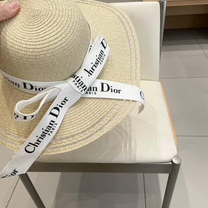 HAT IN BEIGE RAFFIA WIDE-BRIM MIX BIG WHITE BOW