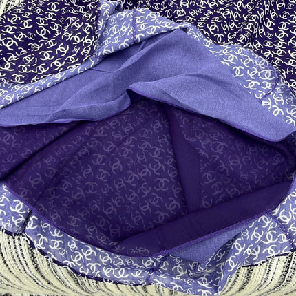 CHANEL DARK PURPLE SILK CAMELLIA DRESS WITH PEARL DETAILS