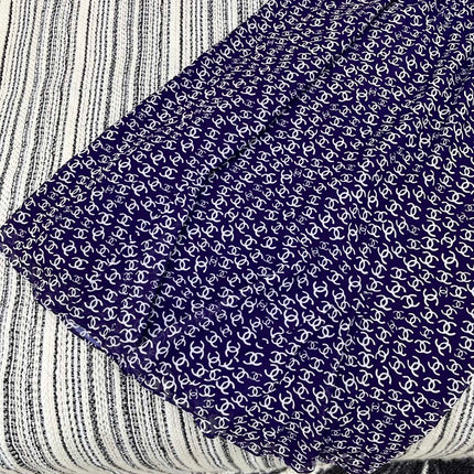 CHANEL DARK PURPLE SILK CAMELLIA DRESS WITH PEARL DETAILS