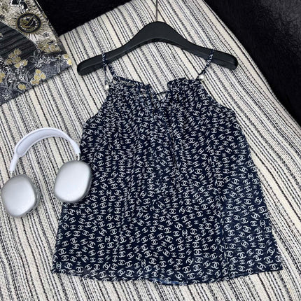 CHANEL BLACK PEARL-EMBELLISHED CAMISOLE