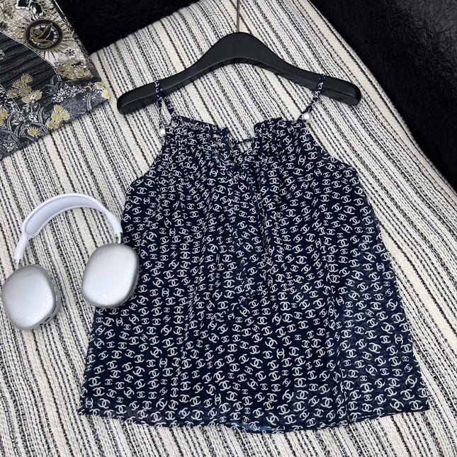 CHANEL BLACK PEARL-EMBELLISHED CAMISOLE