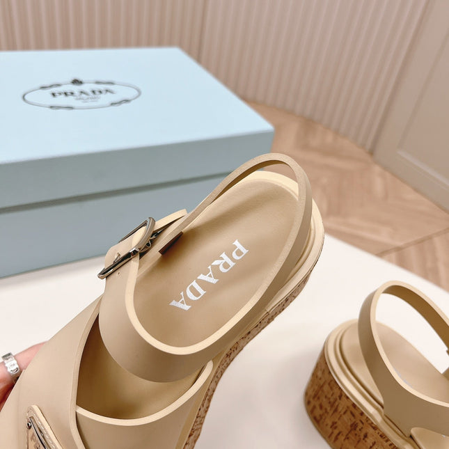 PRA WEDGE PLATFORM SANDALS BEIGE CALFSKIN