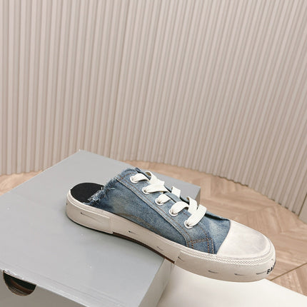 PARIS MULES IN BLUE DESTROYED DENIM AND RUBBER