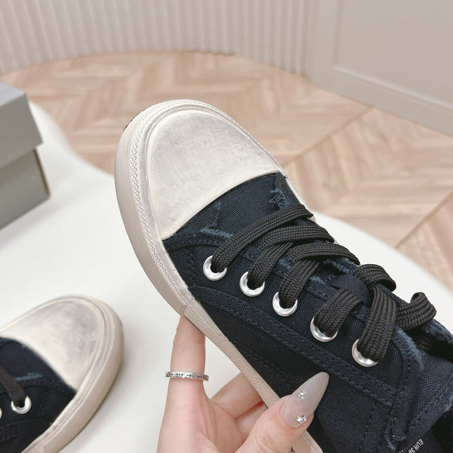 PARIS MULES IN BLACK DESTROYED DENIM AND RUBBER