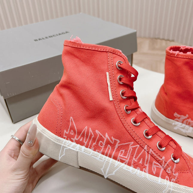 HIGH-TOP SNEAKERS GRAFFITI IN RED CANVAS