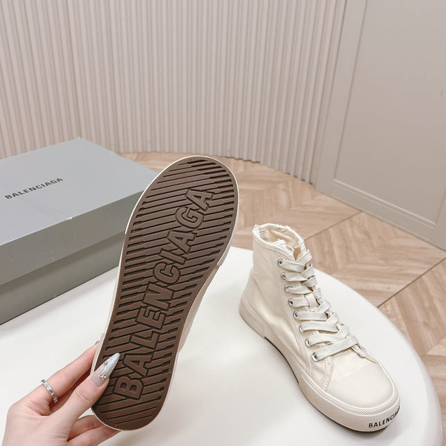 WHITE CANVAS HIGH-TOP SNEAKERS LOGO GRAFFITI