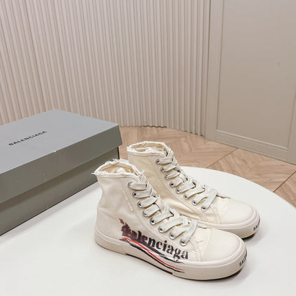 WHITE CANVAS HIGH-TOP SNEAKERS LOGO GRAFFITI