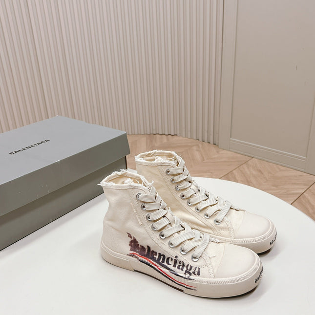 WHITE CANVAS HIGH-TOP SNEAKERS LOGO GRAFFITI