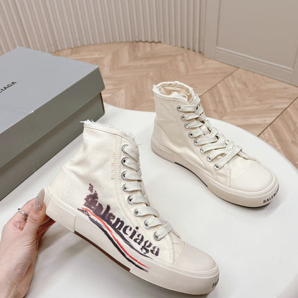 WHITE CANVAS HIGH-TOP SNEAKERS LOGO GRAFFITI