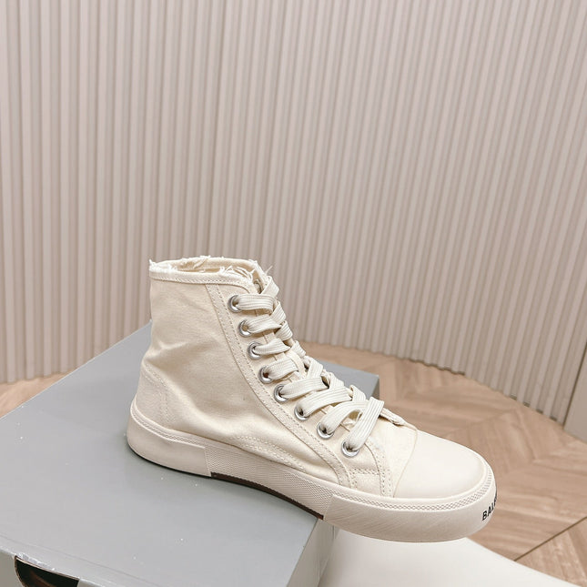WHITE CANVAS HIGH-TOP SNEAKERS LOGO GRAFFITI