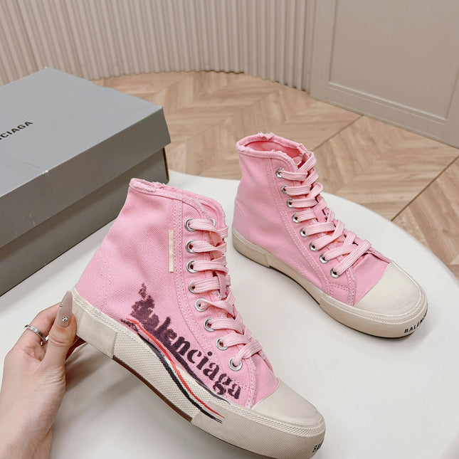 PINK CANVAS HIGH-TOP SNEAKERS LOGO GRAFFITI