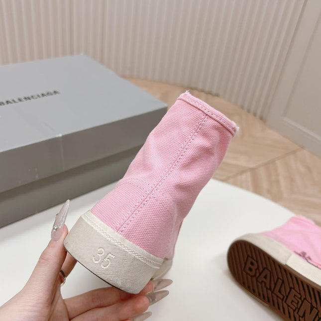 PINK CANVAS HIGH-TOP SNEAKERS LOGO GRAFFITI