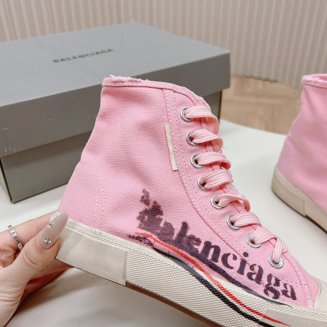 PINK CANVAS HIGH-TOP SNEAKERS LOGO GRAFFITI