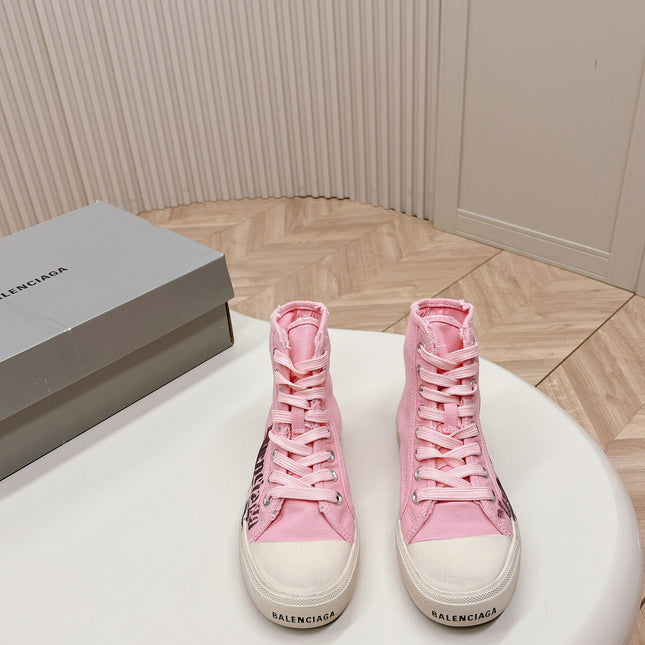 PINK CANVAS HIGH-TOP SNEAKERS LOGO GRAFFITI