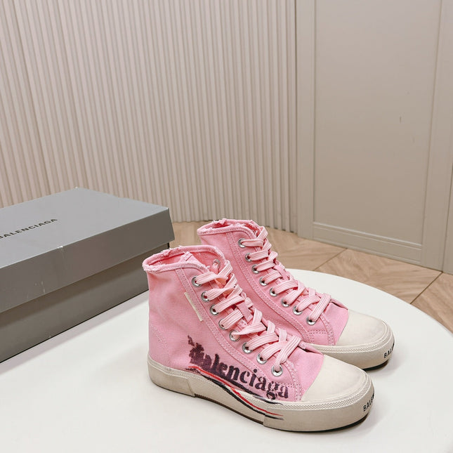 PINK CANVAS HIGH-TOP SNEAKERS LOGO GRAFFITI