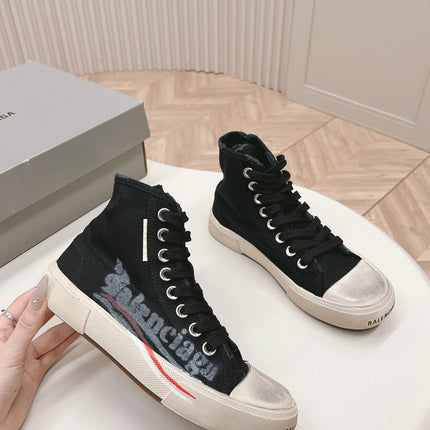 BLACK CANVAS HIGH-TOP SNEAKERS LOGO GRAFFITI
