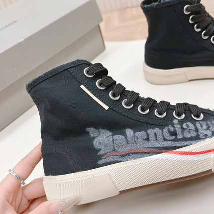 BLACK CANVAS HIGH-TOP SNEAKERS LOGO GRAFFITI
