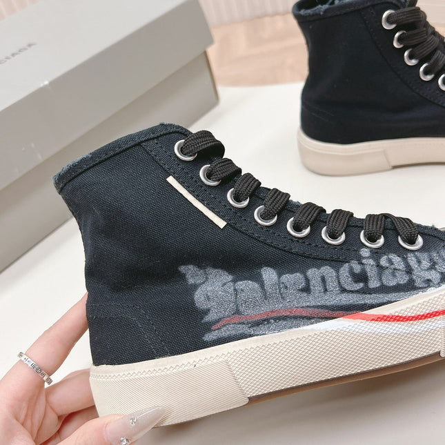 BLACK CANVAS HIGH-TOP SNEAKERS LOGO GRAFFITI