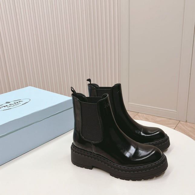 PRA BRUSHED BOOTIES GLOSSY BLACK CALFSKIN